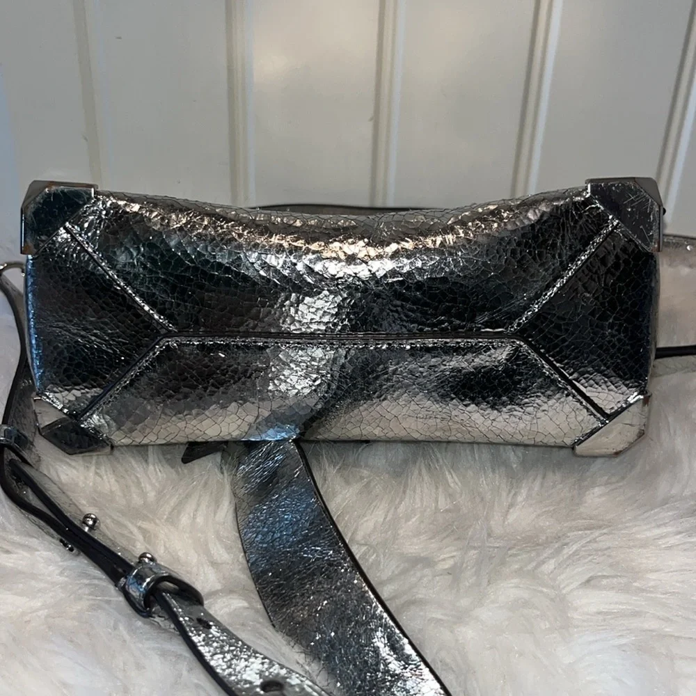 Michael Kors Silver Leather Satchel Handbag cyberpunk Avant Garde artsy unique
